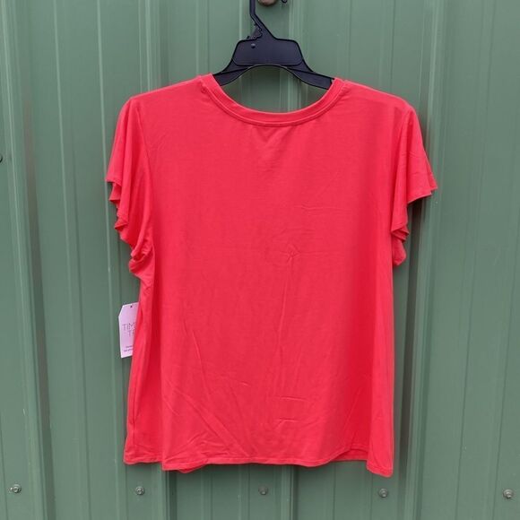 Women's Ultra Soft Relaxed Fit Twist Front Flutter Sleeve Top T-Shirt Size 3XL - Picture 4 of 9